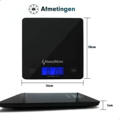 MaxedMore Digitale Keukenweegschaal Met Bluetooth En App - Digitale Precisie Weegschaal Voor Keuken - Tare / Tarra Functie - Weegt Tot 5000 Gram (5kg) - Werkt Op Batterijen - Smart Touch Bediening - Gemaakt Van Gehard Glas Met Antislip -Bol Waterkoker Winkel 1200x1200 649
