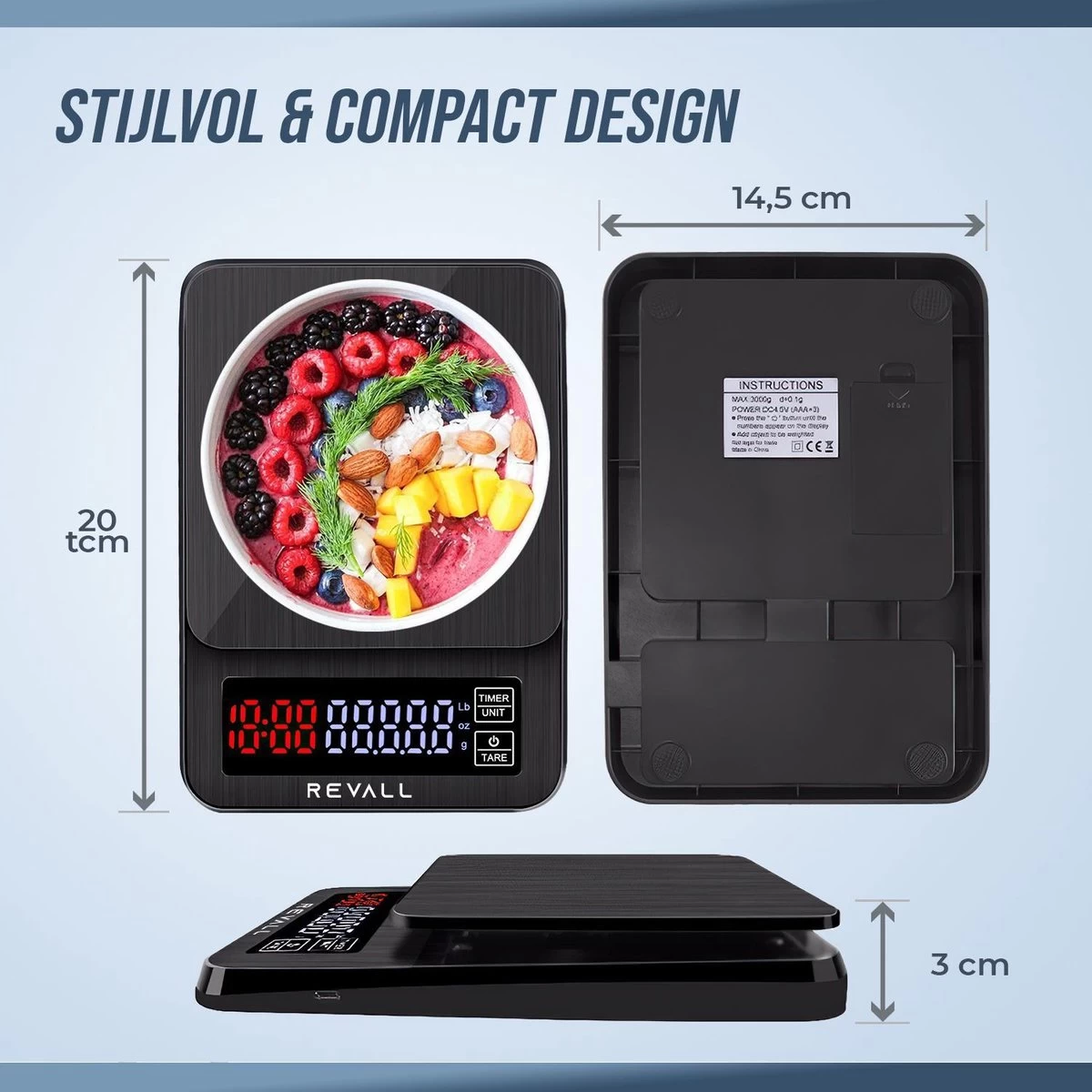 REVALL Digitale Precisie Keukenweegschaal - 0,5g tot 3kg - Inclusief batterijen - Zwart REVALL Digitale Precisie Keukenweegschaal - 0,5g Tot 3kg - Inclusief Batterijen - Zwart -Bol Waterkoker Winkel 1200x1200 693
