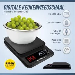 REVALL Digitale Precisie Keukenweegschaal - 0,5g Tot 3kg - Inclusief Batterijen - Zwart 4 REVALL Digitale Precisie Keukenweegschaal - 0,5g Tot 3kg - Inclusief Batterijen - Zwart -Bol Waterkoker Winkel 1200x1200 694