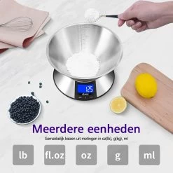 SWILIX ® Precisie Keukenweegschaal - 1gr Tot 5 Kg - Inclusief Mengcom - Met Tarra Functie - Inclusief Batterijen - RVS -Bol Waterkoker Winkel 1200x1200 743