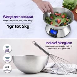 SWILIX ® Precisie Keukenweegschaal - 1gr Tot 5 Kg - Inclusief Mengcom - Met Tarra Functie - Inclusief Batterijen - RVS -Bol Waterkoker Winkel 1200x1200 744