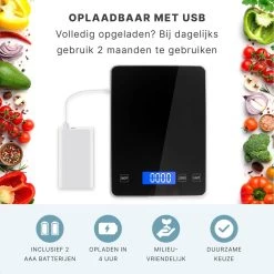 Keukenweegschaal - Digitaal - Weegschaal Keuken - Oplaadbaar - Incl. USB-kabel En Batterijen - Tarra Functie - Tot 10 Kg - Zwart -Bol Waterkoker Winkel 1200x1200 799