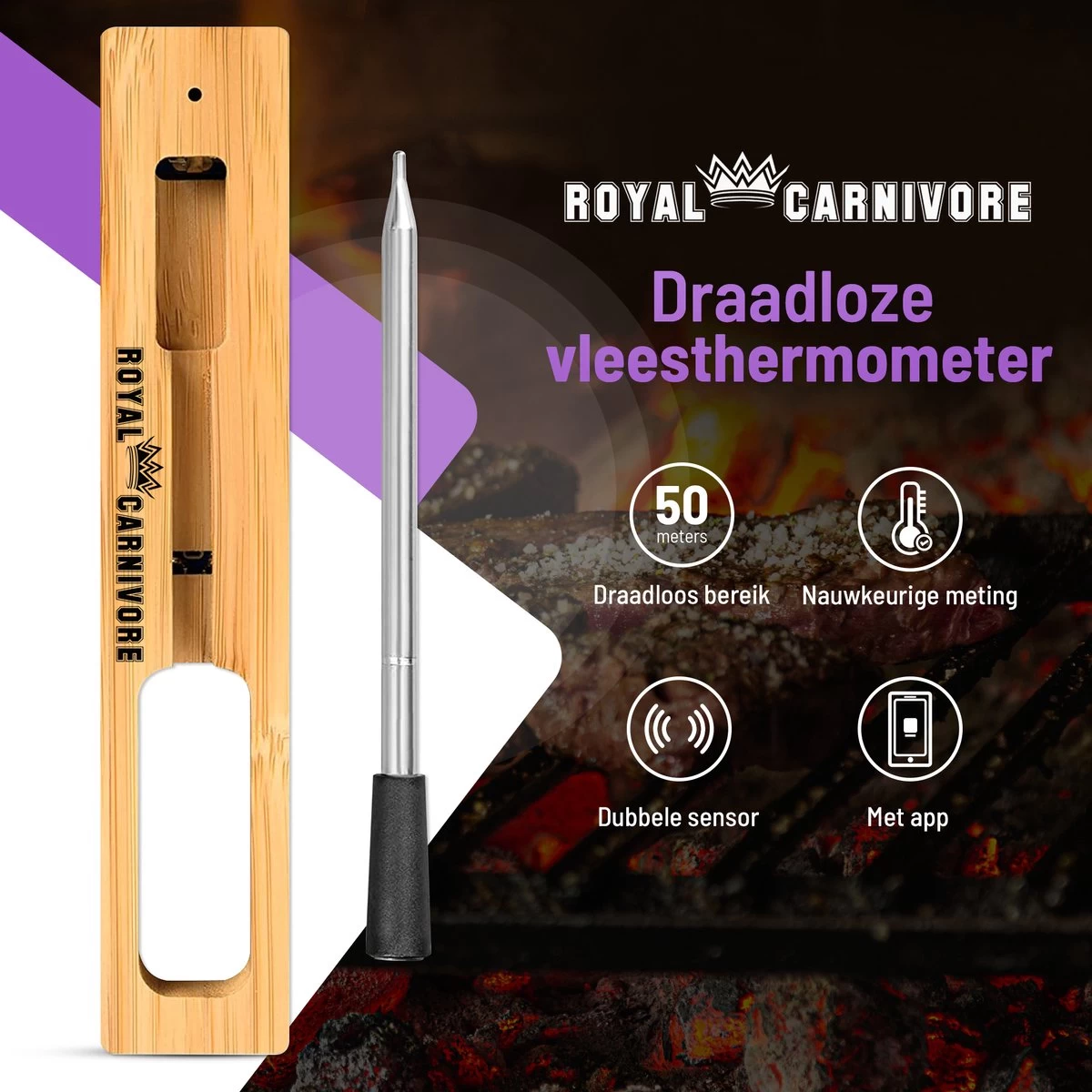 ROYAL CARNIVORE® | Draadloze BBQ thermometer | Barbecue vleesthermometer | Kernthermometer | Bluetooth met App ROYAL CARNIVORE® | Draadloze BBQ Thermometer | Barbecue Vleesthermometer | Kernthermometer | Bluetooth Met App -Bol Waterkoker Winkel 1200x1200 883