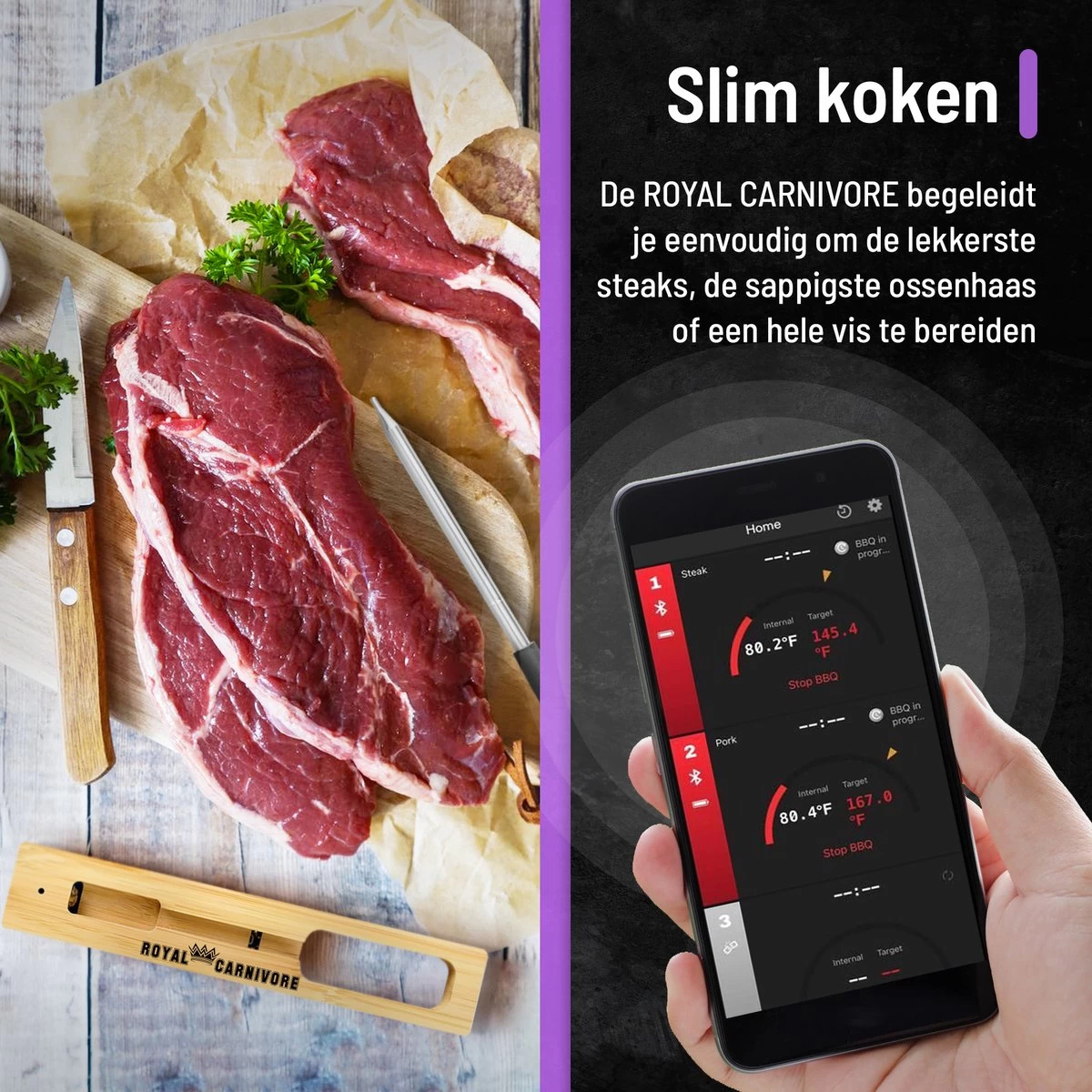 ROYAL CARNIVORE® | Draadloze BBQ thermometer | Barbecue vleesthermometer | Kernthermometer | Bluetooth met App ROYAL CARNIVORE® | Draadloze BBQ Thermometer | Barbecue Vleesthermometer | Kernthermometer | Bluetooth Met App -Bol Waterkoker Winkel 1200x1200 884
