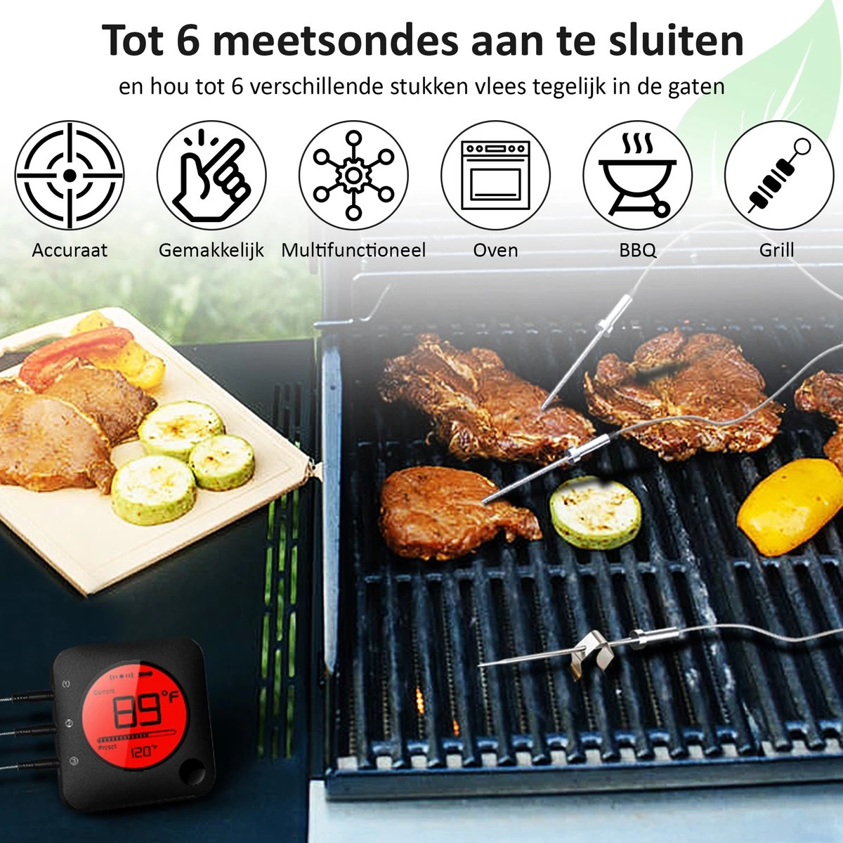 Claire BF-5 BBQ thermometer - Vleesthermometer - Oventhermometer - Draadloos met app - Incl. Batterijen en 4 meetsondes Claire BF-5 BBQ Thermometer - Vleesthermometer - Oventhermometer - Draadloos Met App - Incl. Batterijen En 4 Meetsondes -Bol Waterkoker Winkel 1200x1200 951