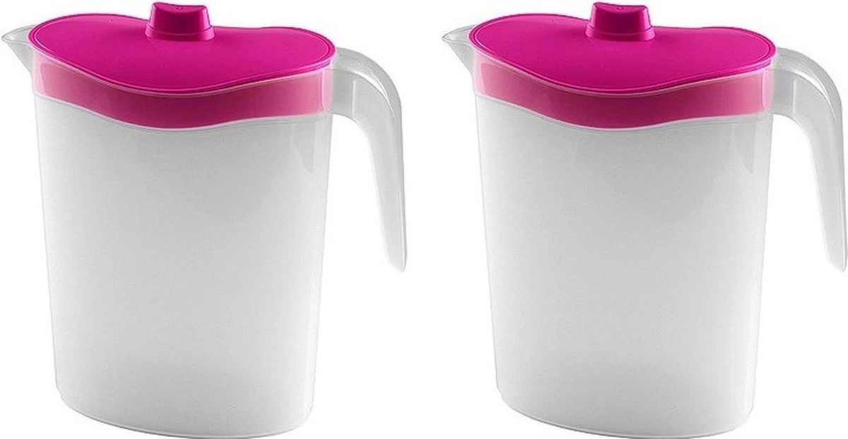 2x Waterkannen/sapkannen met roze deksel 2,5 liter 11 x 23 x 26 cm kunststof - Sapkannen/waterkannen/schenkkannen/limonadekannen 2x Waterkannen/sapkannen Met Roze Deksel 2,5 Liter 11 X 23 X 26 Cm Kunststof - Sapkannen/waterkannen/schenkkannen/limonadekannen -Bol Waterkoker Winkel