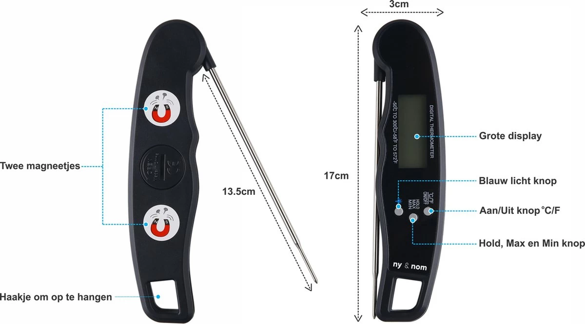 Premium digitale keuken thermometer met flashlight- vleesthermometer - kookthermometer - bbq thermometer - suikerthermometer met hold functie Premium Digitale Keuken Thermometer Met Flashlight- Vleesthermometer - Kookthermometer - Bbq Thermometer - Suikerthermometer Met Hold Functie -Bol Waterkoker Winkel
