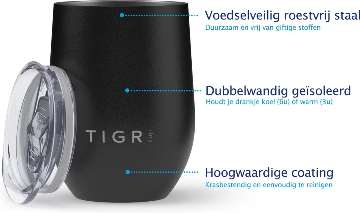 TIGR Cups - Drinkbekers - Thermosbekers - RVS - Set van 2 - 350ml - Zwart/Rosé Goud TIGR Cups - Drinkbekers - Thermosbekers - RVS - Set Van 2 - 350ml - Zwart/Rosé Goud -Bol Waterkoker Winkel