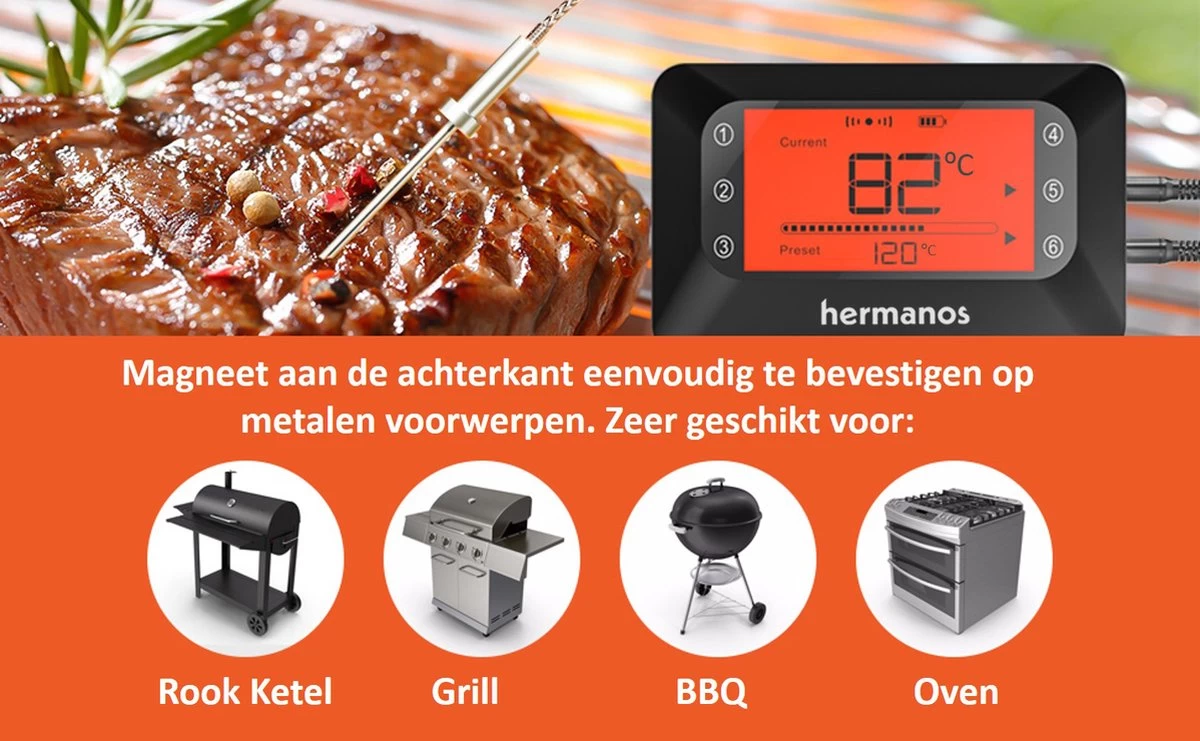 Hermanos® Digitale BBQ Thermometer Draadloos - Keukenthermometer - Bluetooth met app - 4 Sondes - Magneet - Incl. Batterijen Hermanos® Digitale BBQ Thermometer Draadloos - Keukenthermometer - Bluetooth Met App - 4 Sondes - Magneet - Incl. Batterijen -Bol Waterkoker Winkel 1200x741 1