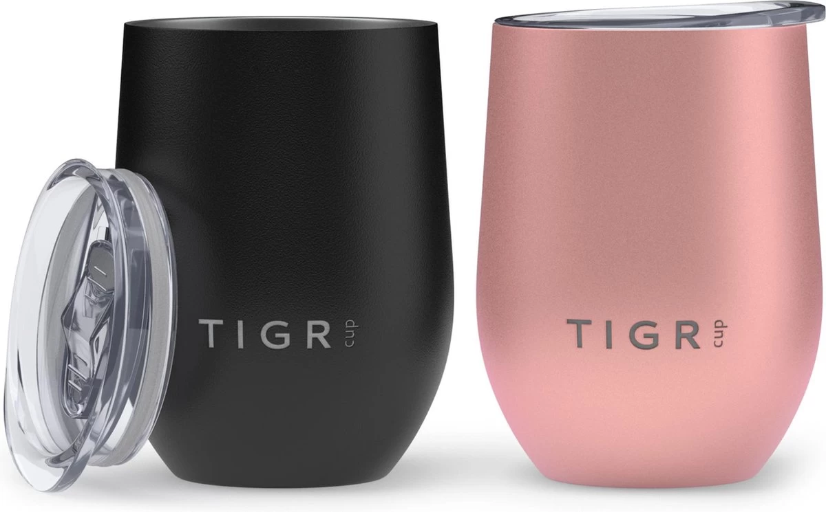 TIGR Cups - Drinkbekers - Thermosbekers - RVS - Set van 2 - 350ml - Zwart/Rosé Goud TIGR Cups - Drinkbekers - Thermosbekers - RVS - Set Van 2 - 350ml - Zwart/Rosé Goud -Bol Waterkoker Winkel