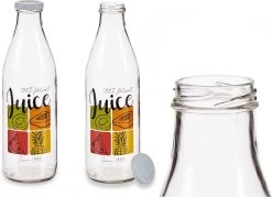 Merkloos Glazen Sapfles – Smoothie Fles – Smoothie Beker – Drinkfles – Glas – Met Deksel/Draaidop – Hervulbaar – 1 Liter – 1L