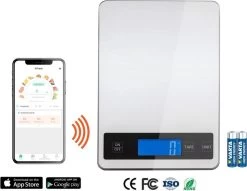 Hermanos® Digitale Precisie Keukenweegschaal - Weegschaal Keuken - 1 Gr Tot 15 Kg - Tarra Functie - Bluetooth Met Voedingsapp - Incl. Batterijen - RVS -Bol Waterkoker Winkel 1200x927