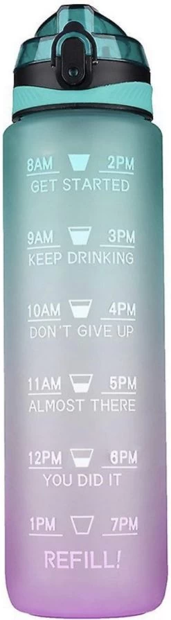 Motivatie Waterfles - 1 Liter Drinkfles - Waterfles Met Rietje - Waterfles Met Tijdmarkering - BPA Vrij - Volwassenen - Fitness - Hardlopen