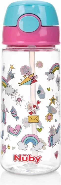 Nûby - Beker Met Zacht Rietje En Drukknop Uit Tritan™ - 530ml - Roze - Unicorns -Bol Waterkoker Winkel 400x1200 5