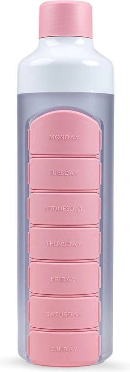 YOS Bottle - waterfles met pillendoos - 7 Vaks - Roze YOS Bottle - Waterfles Met Pillendoos - 7 Vaks - Roze -Bol Waterkoker Winkel 421x1200 2