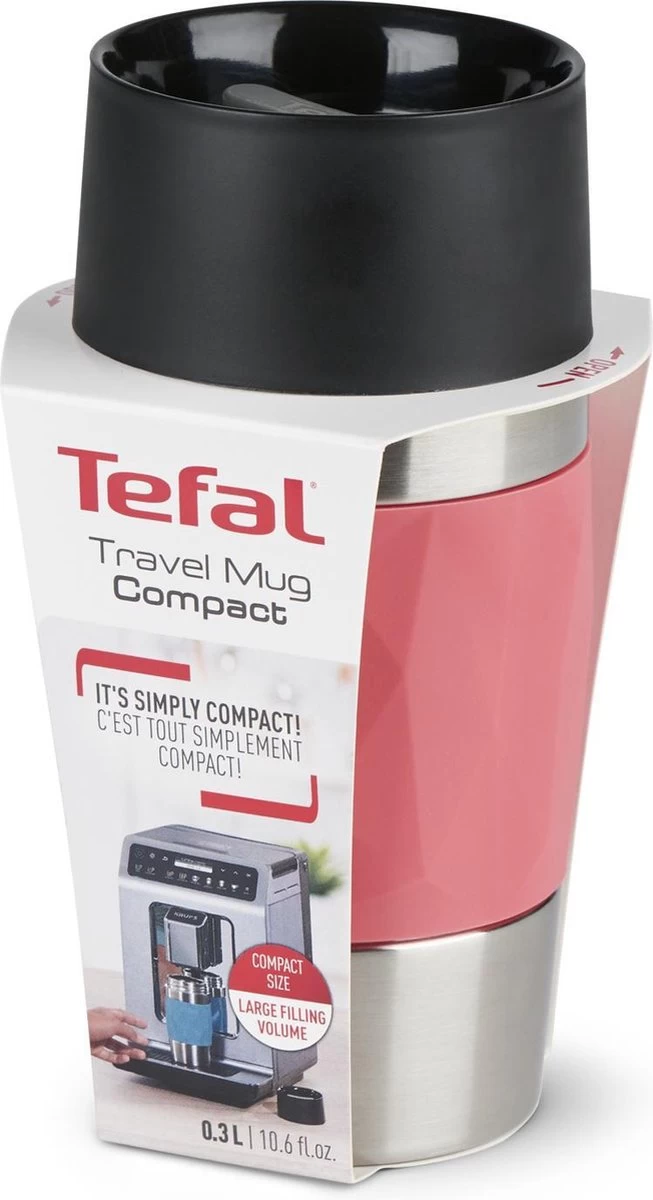 Tefal Compact Travel Mug Compact thermosfles - 0,3 L - Koraal Tefal Compact Travel Mug Compact Thermosfles - 0,3 L - Koraal -Bol Waterkoker Winkel