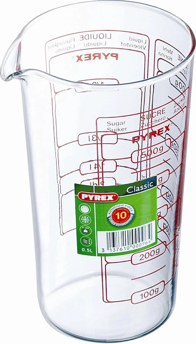 Litermaat, 0,5 liter - Pyrex | Classic Prepware Litermaat, 0,5 Liter - Pyrex | Classic Prepware -Bol Waterkoker Winkel