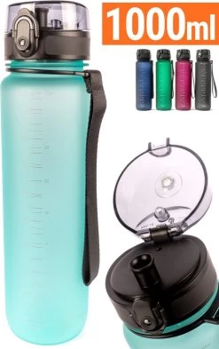 Drinkfles - 1 Liter - Sport Bidon Drinkbus 1000ml - Lichtblauw - King Mungo KMDF043