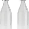 2x Stuks Glazen Fles Transparant Met Beugeldop 1000 Ml - Waterfles - Olie/azijn Fles