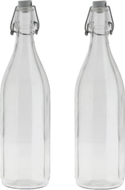 2x Stuks Glazen Fles Transparant Met Beugeldop 1000 Ml - Waterfles - Olie/azijn Fles
