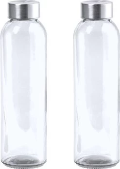 2x Stuks Glazen Waterfles/drinkfles Transparant Met Rvs Dop 550 Ml - Sportfles - Bidon