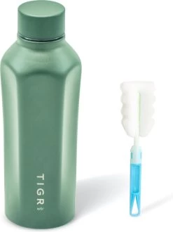 TIGR Hexagon - Drinkfles - Thermosfles - RVS - 500ml - Groen - Met Afwasborstel