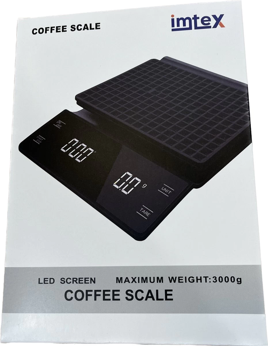 IMTEX - Keukenweegschaal - Koffie Scale - met Timer - LED Scherm - 3000 gram - 3 kilo - Zwart IMTEX - Keukenweegschaal - Koffie Scale - Met Timer - LED Scherm - 3000 Gram - 3 Kilo - Zwart -Bol Waterkoker Winkel 931x1200 2