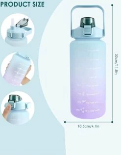 Merkloos Sportfles-Drinkfles-Luxe-2Liter-Uitstraling-Uniek-Motivatie-Waterfles-Met Tijdmarkeringen-MetRietje-