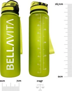 BELLAVITA Drinkfles - Groen - Waterfles - Drinkfles Volwassenen - Drinkfles Kinderen - Drinkfles 1 Liter - Fles - 1 Liter - 1000ml - Tritan - Fruitfilter- BPA-vrij - 100% Lekvrij -Bol Waterkoker Winkel 947x1200