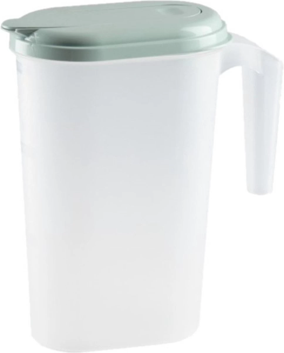 Waterkan/sapkan transparant/mintgroen met deksel 1.6 liter kunststof - Smalle schenkkan die in de koelkastdeur past Waterkan/sapkan Transparant/mintgroen Met Deksel 1.6 Liter Kunststof - Smalle Schenkkan Die In De Koelkastdeur Past -Bol Waterkoker Winkel