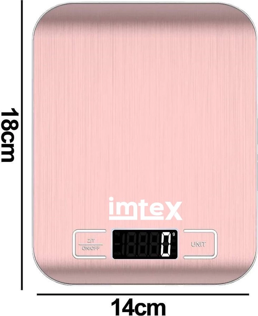Imtex Digitale Precisie Keukenweegschaal - Tot 5000 gram (5kg) - RVS Rosé Imtex Digitale Precisie Keukenweegschaal - Tot 5000 Gram (5kg) - RVS Rosé -Bol Waterkoker Winkel